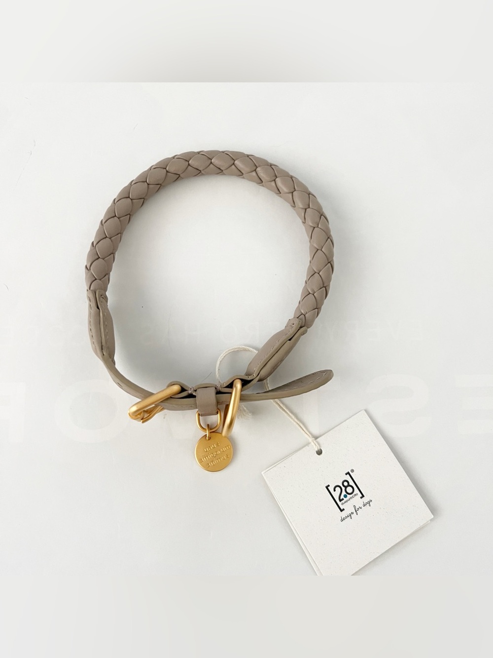 NWT Ferdinando Braided Leather Dog Collar by 2.8 Design for Dogs in Lazy Taupe L